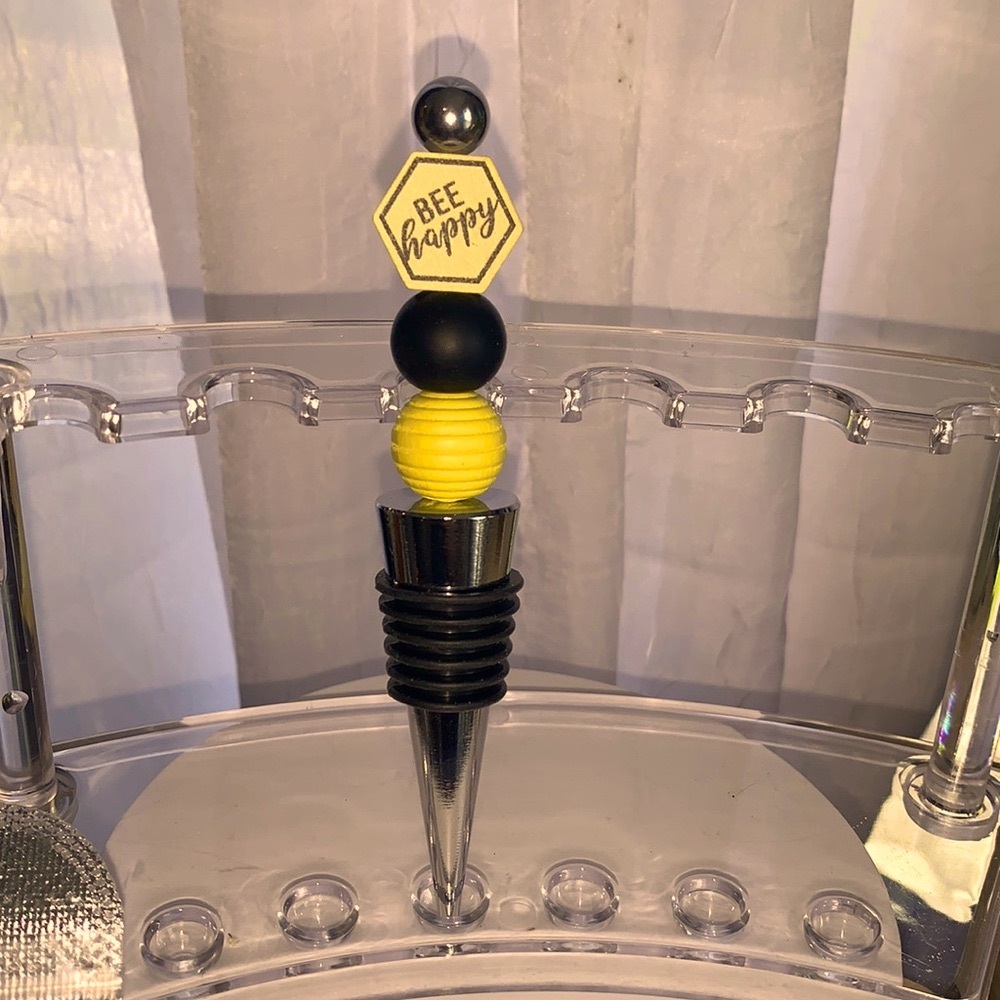 Hand crafted- beaded Bee Wine Stopper